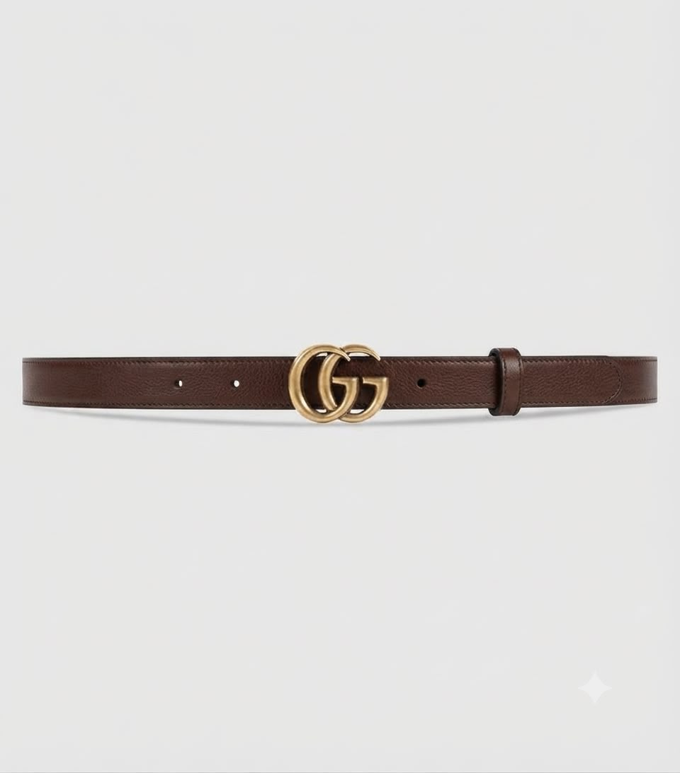 Gucci Style GG Antique-Gold Brown Leather Belt