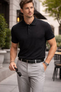 Drop-Needle Knit Polo - Black
