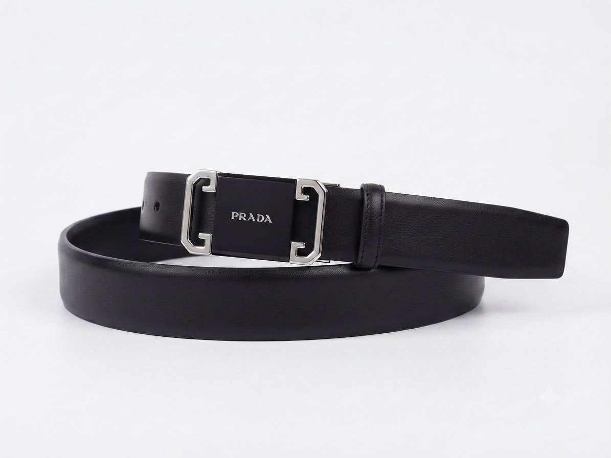 Prada Edition Silver-Plaque Black Leather Belt